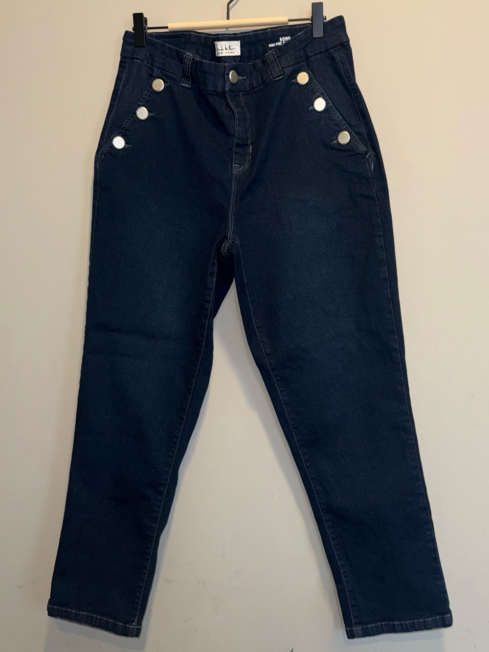 Nicole Miller High-Rise Black Jeans with Silver Buttons
